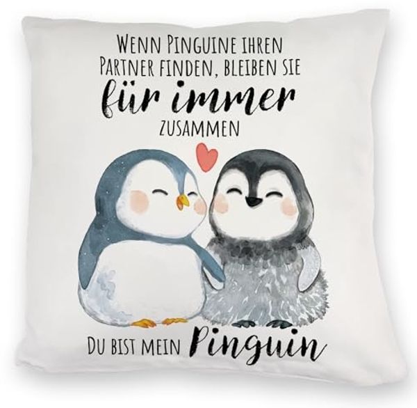 speecheese Dekokissen Pinguinpärchen Kuschelkissen mit Spruch Du bist mein Pinguin