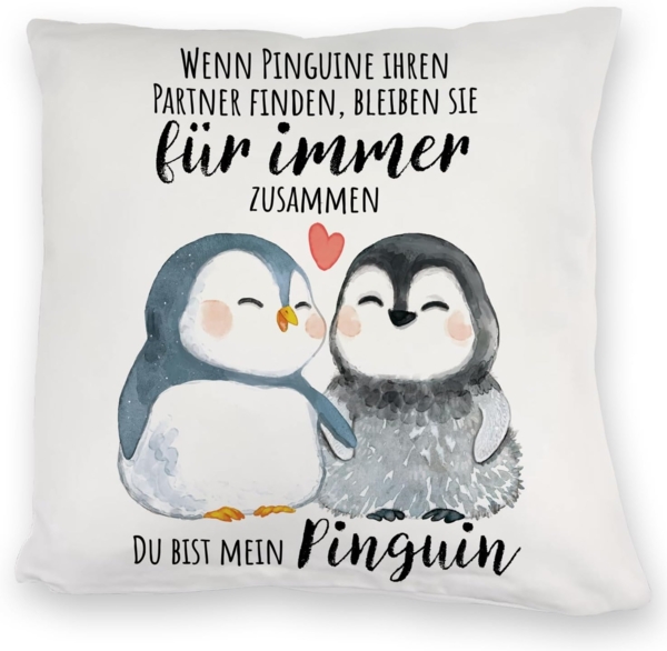 speecheese Dekokissen Pinguinpärchen Kuschelkissen mit Spruch Du bist mein Pinguin