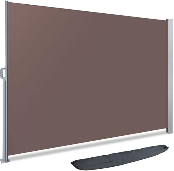 VOUNOT Seitenmarkise Ausziehbar für Balkon, Garten und Terrasse, Sichtschutz, Windschutz, Wasserdicht, Sonnenschutz, 180x300 cm, Braun