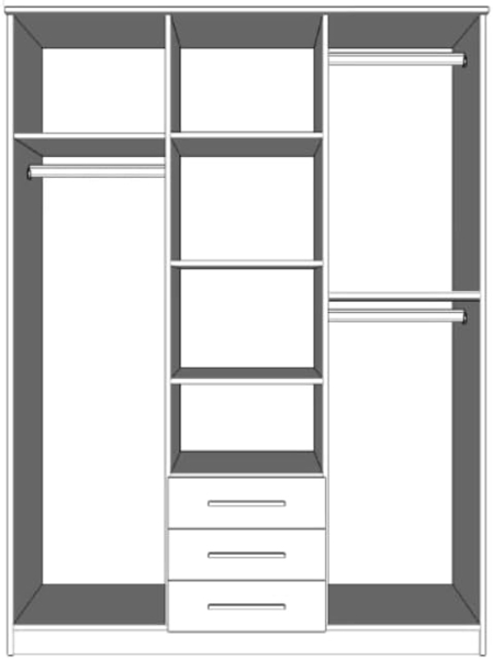 Schwebetürenschrank Szantal 3D mit Spiegel, Kleiderschrank mit DREI Schubladen, Kleiderstange und Einlegeböden, Schlafzimmerschrank, Schiebetüren, Modern Design (Sonoma/Sonoma) Bild 4
