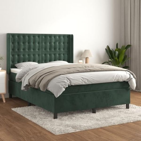 vidaXL Boxspringbett mit Matratze Dunkelgrün 140x190 cm Samt 3132918