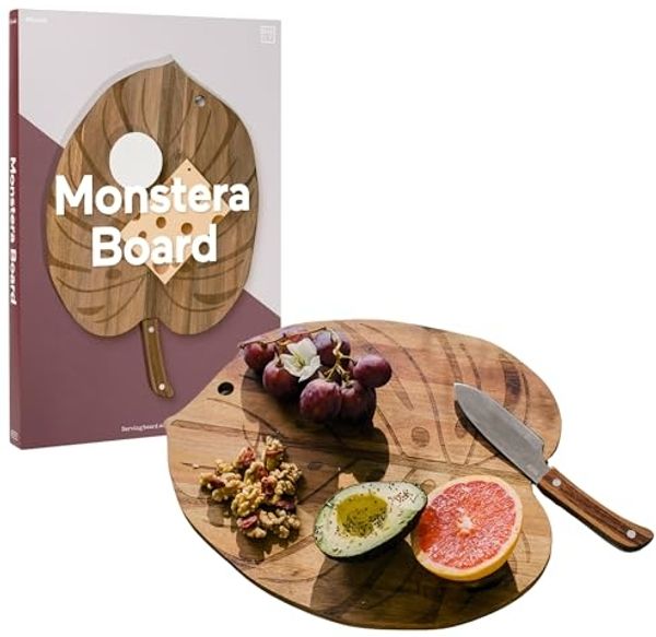 Doiy Servierbrett Monstera Board mit Messer Akazie
