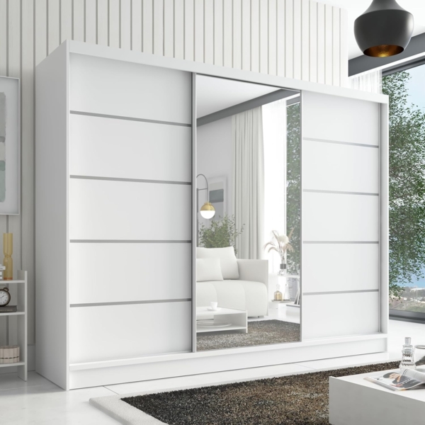 Schwebetürenschrank AVIRA 1 3-türig Schrank 200 cm (mit Spiegel) Farbe: Weiß