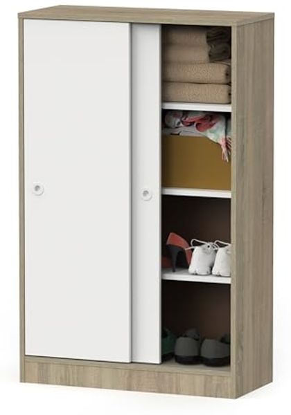 Muebles Pitarch | Multifunktionaler Unterschrank mit Schiebetüren für Reinigung, Küchen, Galerien, Büros, 120 x 74 x 33 cm (Höhe x Breite x Tiefe), Weiß und Eiche Cambrian, Tibet Kollektion