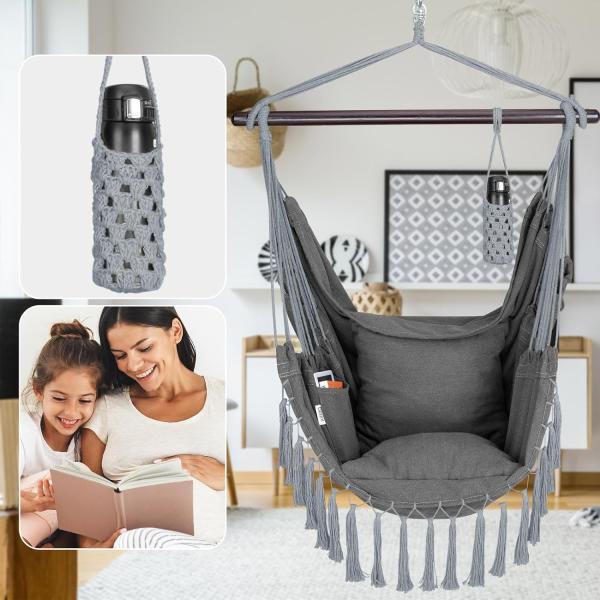 Detex Hängesessel 150 kg Boho Style Getränkehalter 2 Kissen XL Indoor Outdoor Hängeschaukel Hängestuhl Hängematte Hängesitz Bild 8