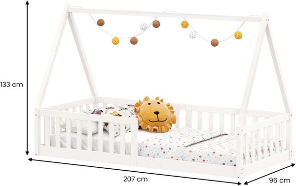 IDIMEX Kinderbett NICOLAS, Kinderbett in Hausform, montessori Bodenbett Holz Kinderzimmer weiß Bild 2