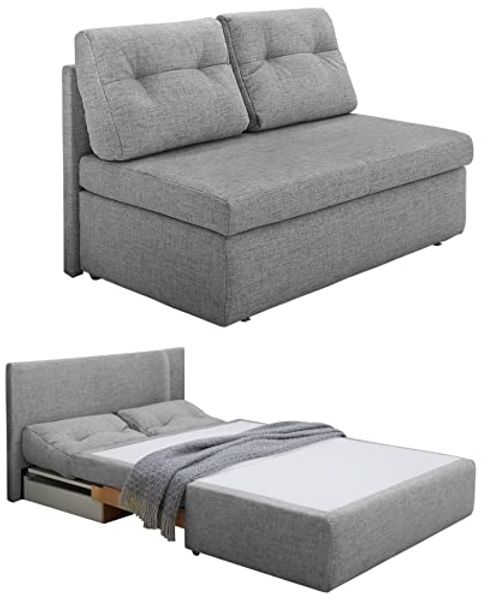 Schlafsofa 136 cm praktische Couch mit Funktion Bettkasten Gästebett in Hellgrau