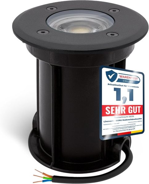 linovum LED Gartenstrahler BORU Bodeneinbaustrahler IP67 mit LED GU10 Lampe 2W warmweiss - Spot, Warmweiß