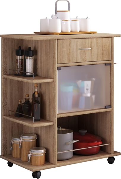 VCM Küchenmöbel Servierwagen Pocis 917199 Sonoma-Eiche H. 80 x B. 65 x T. 39 cm