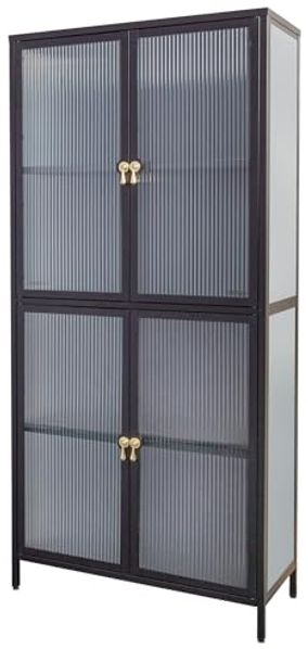 riess-ambiente Vitrine AMSTERDAM 180cm schwarz (Einzelartikel, 1-St) Wohnzimmer · Metall · Glas · Stauraum · Küche · Modern Design