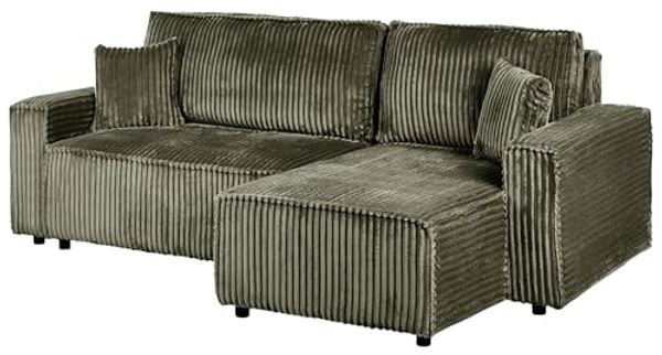 Eckschlafsofa 3-Sitzer ABACKA Cord Grün mit Stauraum linksseitig Bild 5