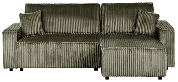 Eckschlafsofa 3-Sitzer ABACKA Cord Grün mit Stauraum linksseitig Bild 4