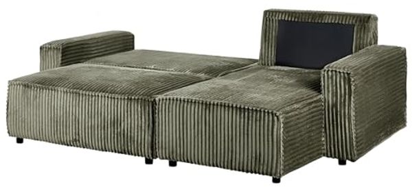 Eckschlafsofa 3-Sitzer ABACKA Cord Grün mit Stauraum linksseitig Bild 6