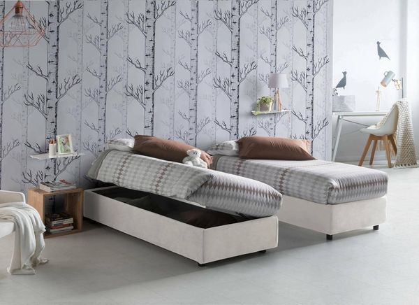 Talamo Italia - Einzelbett Diletta, Bettkasten mit Kunstlederbezug, 100 % Made in Italy, seitliche Öffnung, geeignet für Matratzen 80x190 cm, Weiß