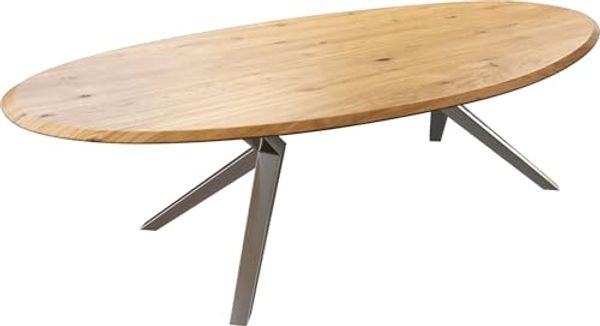 Esstisch Edge Oval 280x130x2,5 Eiche Natur Zenthara kantig Edelstahl Flow-Edge