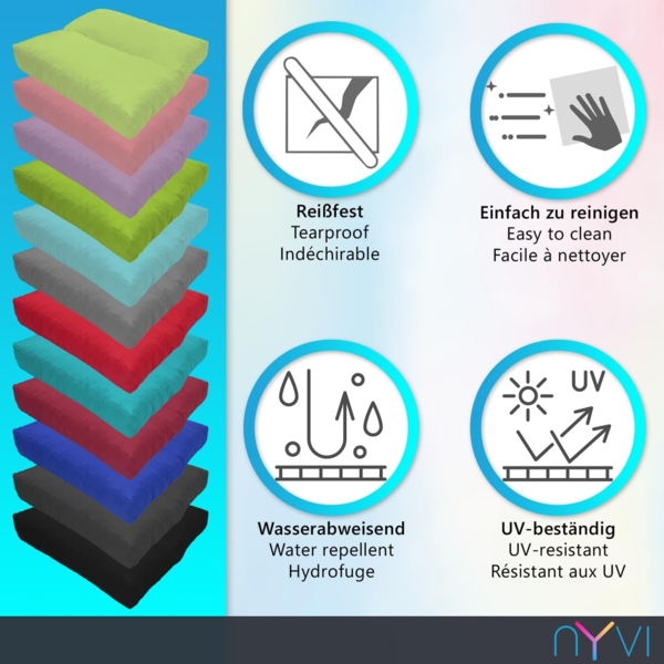 NYVI Sitzkissen Loungekissen SunLounge Outdoor Sitzkissen Sitzauflage Stuhlkissen, Wasserabweisend, Schmutzabweisend, Bequem, für Stühle, Bänke, Boden Bild 3