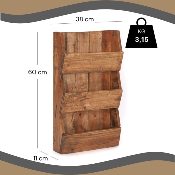 DESIGN DELIGHTS Wandregal ZEITUNGSREGAL "NEWS 60", Altholz massiv, 60x38x11cm (HxBxT), Wandreg Bild 2