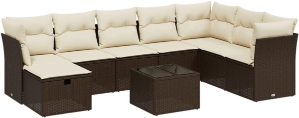 vidaXL 8-tlg. Garten-Sofagarnitur mit Kissen Braun Poly Rattan 3263279