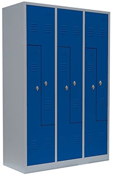 6er Z-Spind Umkleideschrank Stahl Kleiderschrank Garderobenschrank Lichtgrau/Blau (H x B x T): 180 x 1185 x 50 cm / 525121
