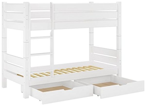 Erst-Holz Massivholz-Etagenbett weiß 90x200 Nische 80cm teilbar