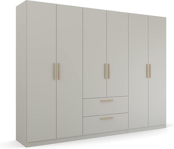 Rauch Möbel Skandi by Quadra Spin Schrank Drehtürenschrank, Grau, 6-trg, inkl. 3 Kleiderstangen, 3 Einlegeböden, 2 Schubkästen, BxHxT 271 x 210 x 54 cm