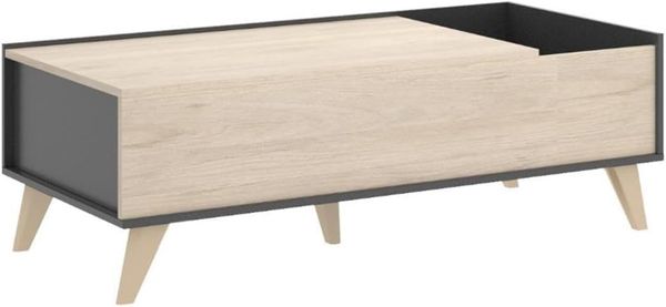 Vente-unique - Couchtisch mit 1 Ablage höhenverstellbar - Eichefarben & Anthrazit - KOLYMA