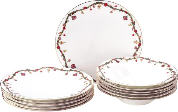 Hutschenreuther Weihnachtsteller Set 12-tlg. Nora Christmas, Bone China, Mehrfarbig, 02048-726037-29219