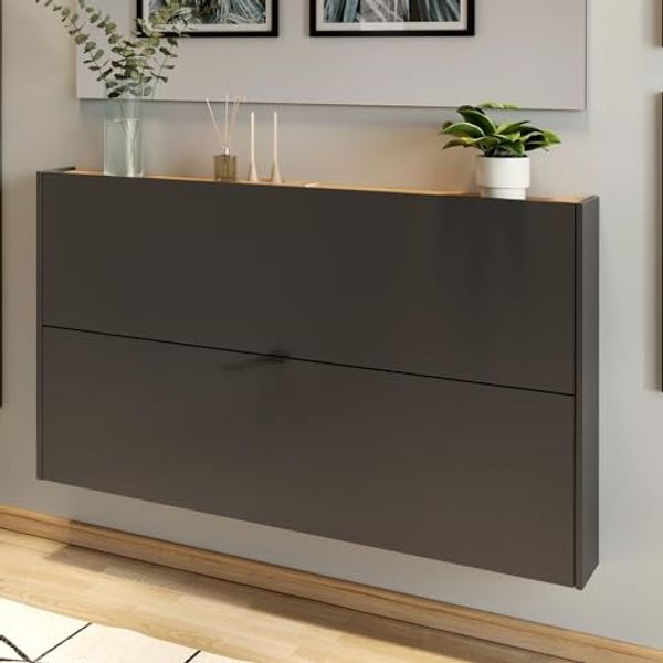 Lomadox Schuhschrank ABERDEEN-01 mit 2 Klappen, graphit, 140cm breit