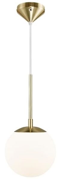 Nordlux Moderne Pendelleuchten Grant 15 Ø 15 Cm Messing 1-flammig Kugelförmig, Gold, metallisch, weiß, Glas, Metall, 2010553035