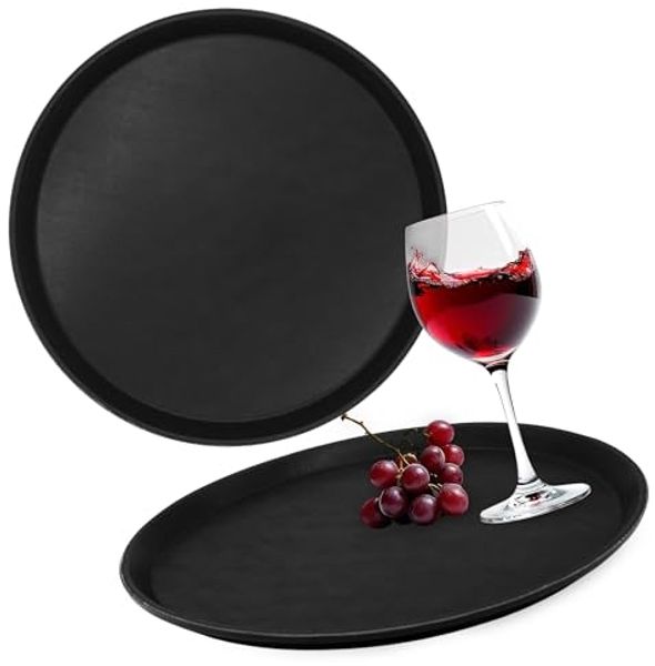 Spetebo Tablett 2er Set Serviertablett rutschfest rund 35 cm schwarz wiederverwendbar, Kunststoff, (Anzahl, 1-tlg, Set), wiederverwendbar