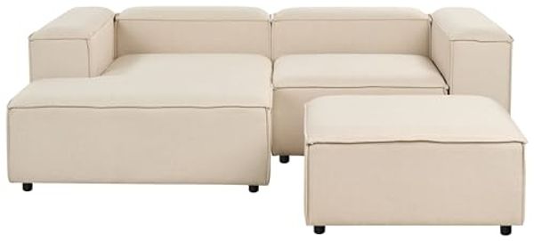 Rechtsseitiges Ecksofa mit Ottomane ARDAL Stoff Beige Rechtsseitig