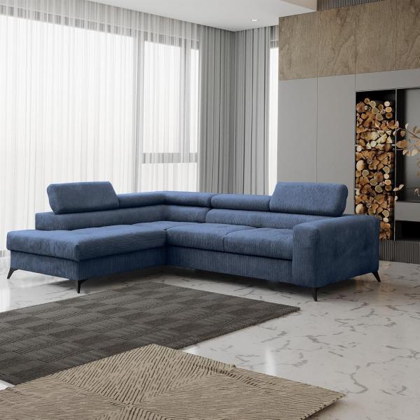 Ecksofa Schlafsofa AMADEO Stoff Anafi Blau Ottomane Links