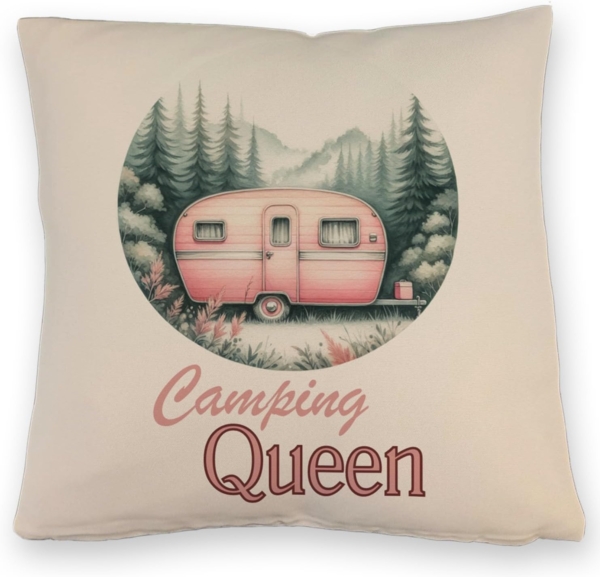 speecheese Dekokissen Camping Queen Wohnwagen Kissen mit Leinenoptik