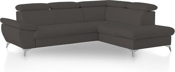 Mivano Ecksofa Gisele / Eckcouch mit Schlaffunktion, Stauraum, Armteilfunktion und Kopfteilverstellung / 256 x 83 x 209 / Kunstleder, Grau
