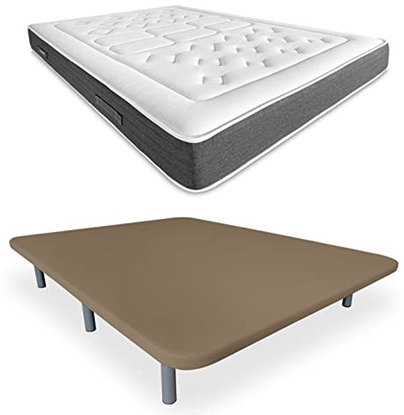 DUÉRMETE ONLINE 3D-Polsterung, verstärkt, geräuschfrei, mit 5 Verstärkungsstäben, viskoelastisch, Bio Nature + 6 Metallfüße, 27 cm, 90x190 cm, Beige