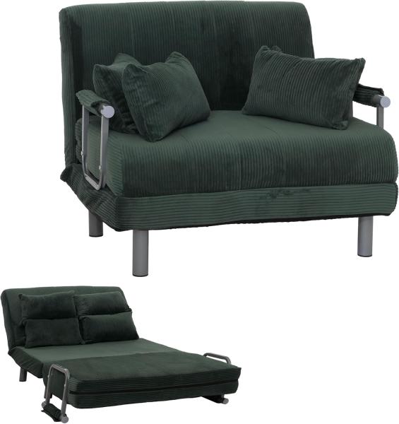 Mendler Schlafsessel HWC-K29, Klappsessel Schlafsofa Gästebett, Liegefläche 190x100cm, Stoff Cord (330g/m²) ~ grün