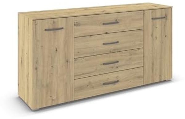 rauch Aditio Box, Kommode, 2-türig, 4 Schubladen, mit Softclose-Funktion, Farbe Eiche Artisan, BxHxT 160x81x43cm