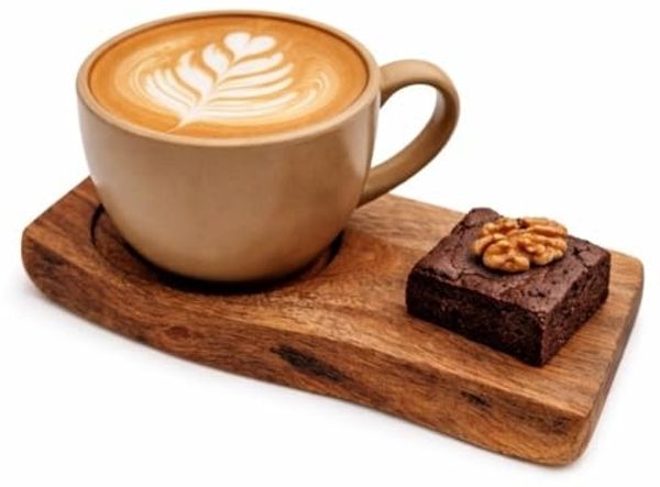 Online-Fuchs Servierbrett Kaffeebrettchen, kleines Serviertablett aus Holz für Kaffee & Tee, Akazienholz, (22 cm groß, Einkerbung für Tasse, Glas), für Kaffeebecher, Latte Macchiato Gläser & Teegläser