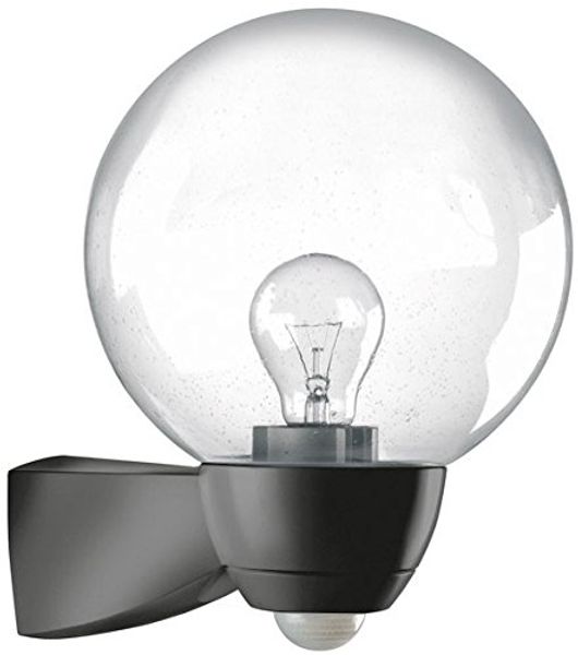 Außenleuchte mit BW-Melder, 1 x E27/100W, Blasenglas schwarz