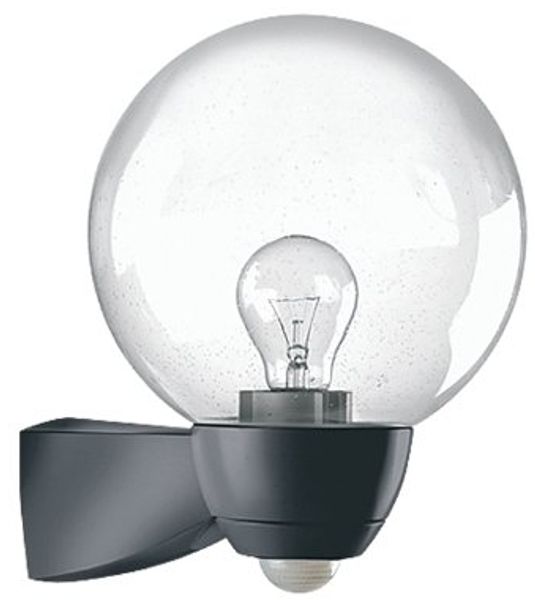 Außenleuchte mit BW-Melder, 1 x E27/100W, Blasenglas schwarz