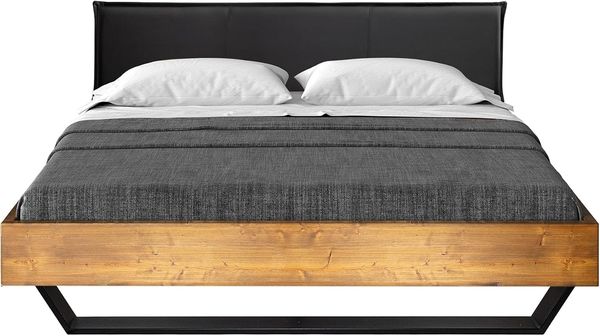 Möbel-Eins CURBY Kufenbett mit Polster-Kopfteil, Material Massivholz, rustikale Altholzoptik, Fichte, Kufen schwarz vintage 180x200 cm Kunstleder Schwarz ohne Steppung Bild 3