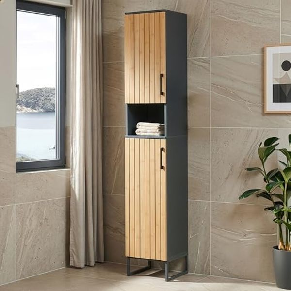 Hochschrank Svanes 170x30x30 cm Dunkelgrau/Natur [en. casa]