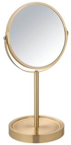 WENKO ALATA Kosmetikspiegel Ø 17 cm, Gold, mit 3-fach Vergrößerung, stehend
