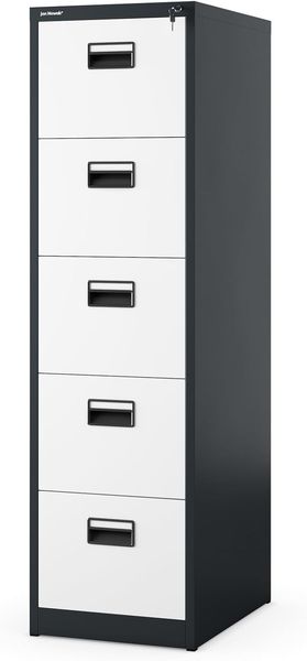 Jan Nowak Hängeregistraturschrank V005 Hängemappenschrank Hängeregisterschrank Aktenschrank mit 5 Schubladen Pulverbeschichtung Stahlblech 162 x 46 x 62 cm (H x B x T) (anthrazit/weiß)
