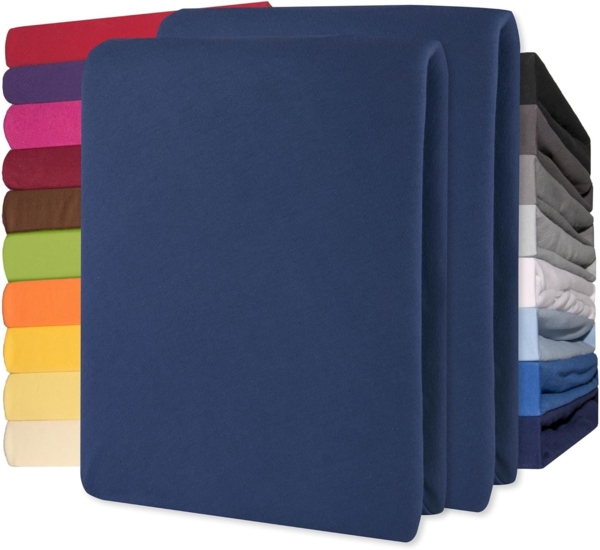 CelinaTex Jersey Topper Spannbettlaken Lucina Doppelpack 140x200-160x200 cm dunkel blau 100% Baumwolle gekämmt bis 12cm Matratzenhöhe Oeko-TEX