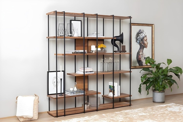 Stylish Walnut Bookshelf with Metal Legs, 170 x 180 x 35 cm | 100% Melamine Coated Chipboard | Perfect for Modern Home & Office Decor