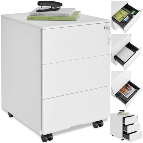 tectake Rollcontainer Aktenrollschrank, aus pulverbeschichtetem Stahl