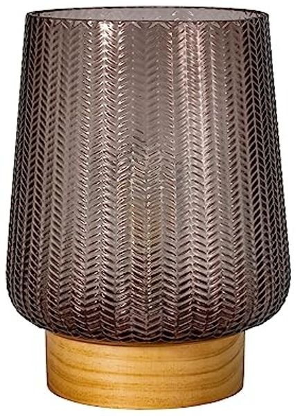 Pauleen LED Tischleuchte Fancy Glamour mobile Taupe Glas/Holz, Leuchtmittel wechselbar, Warmweiß, E27, Timer Batterie