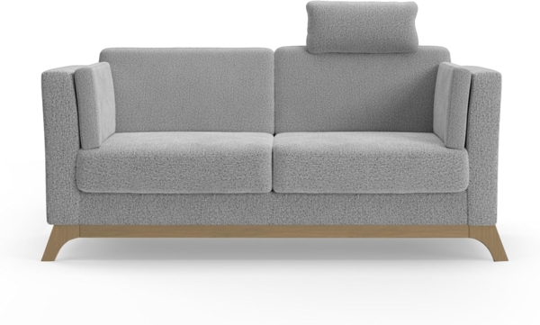 Cavadore 2,5er-Sofa Vida / 2,5-Sitzer Couch im trendigen Design mit massivem Holzrahmen in Buche, Kopfstütze mit Kuschelkissen / 183 x 84 x 93 / Chenille, Grau Bild 6