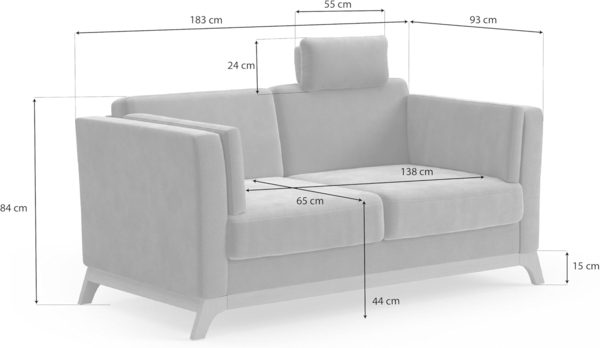 Cavadore 2,5er-Sofa Vida / 2,5-Sitzer Couch im trendigen Design mit massivem Holzrahmen in Buche, Kopfstütze mit Kuschelkissen / 183 x 84 x 93 / Chenille, Grau Bild 3